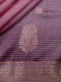 Peach Pink And Purple Chiniya Silk Saree – All Over Silver Zari Design