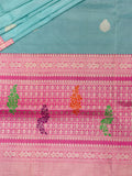 Banarasi Jaal Saree Sea Blue Pink Gold Zari Contrast Border