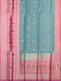 Banarasi Jaal Saree Sea Blue Pink Gold Zari Contrast Border