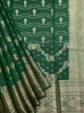 Bottle Green Chiniya Silk Saree – Fancy All Over Weave With Gold Zari
