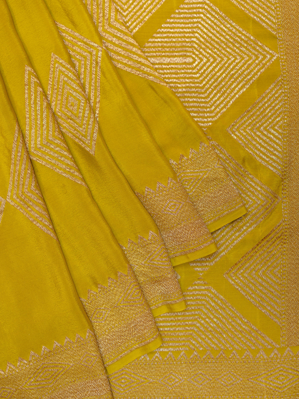 Fancy Crepe All Over Geometric Weave With Border Yellow