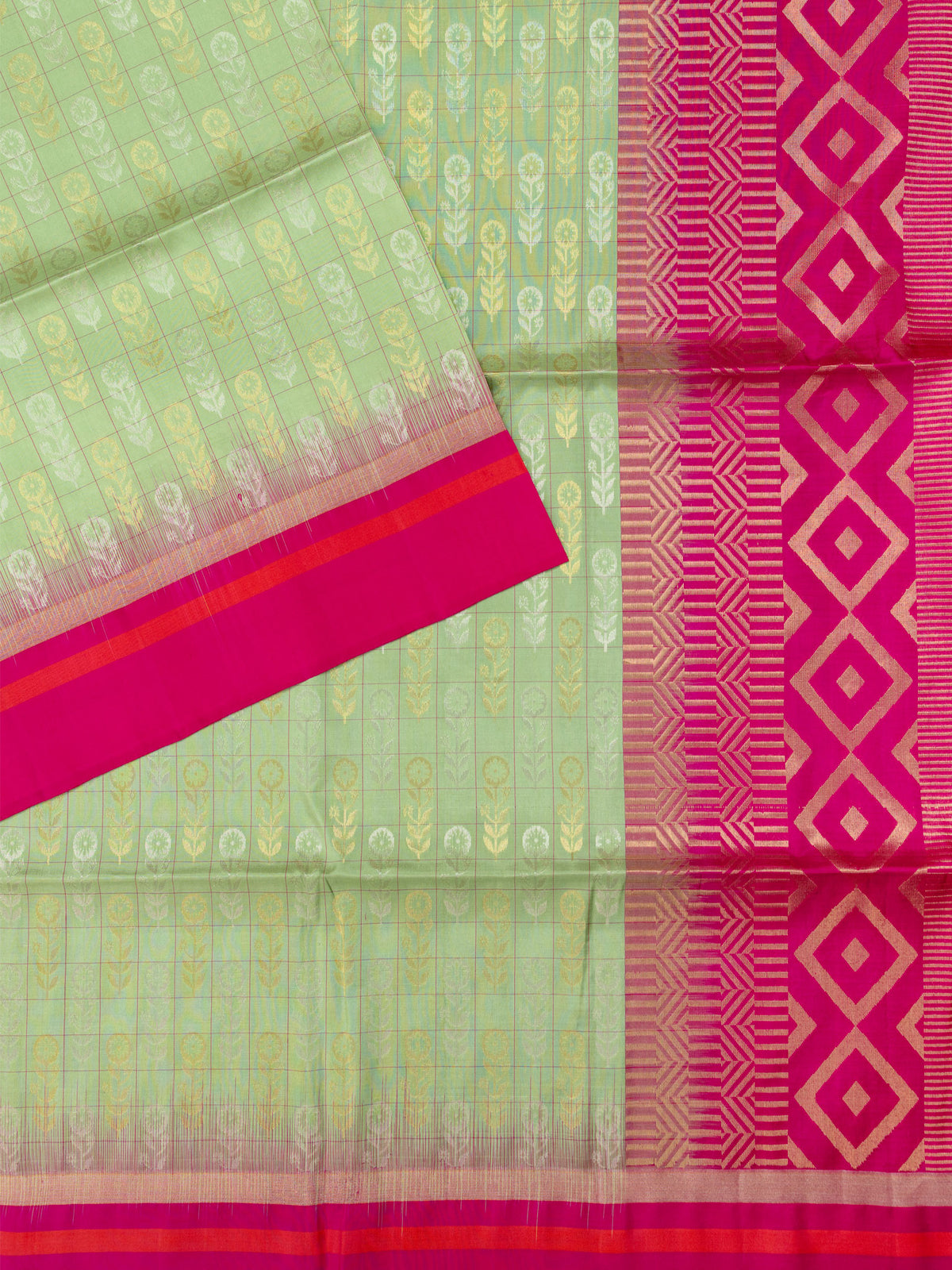Rani Pink Tripura Pattu Soft Silk Saree with Self Unstitched Blouse