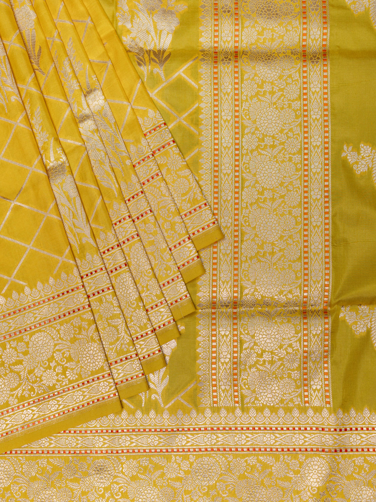 Banarasi Jaal Saree Yellow Gold Zari Unstitched