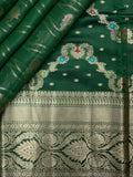 Bottle Green Chiniya Silk Saree – Fancy All Over Weave With Gold Zari