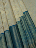 Kanjeevaram Kanchi Pattu All Over Butta Zari With Contrast Border (Talambralu) Cream + Blue