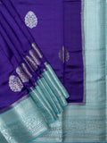 Purple And Ice Blue Chiniya Silk Saree With All Over Silver Zari Design