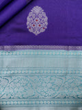Purple And Ice Blue Chiniya Silk Saree With All Over Silver Zari Design