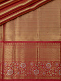 Kanjeevaram Kanchi Pattu Matte Finish Meenakari Kanchi Contrast Border Cream Matte Red Base + Red