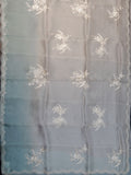 White & Blue Organza Saree with Multi-Thread Work & Scallop Border