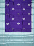 Purple And Ice Blue Chiniya Silk Saree With All Over Silver Zari Design
