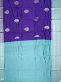 Purple And Ice Blue Chiniya Silk Saree With All Over Silver Zari Design