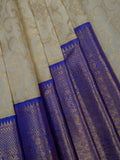 Kanjeevaram Kanchi Pattu All Over Butta Gold Zari With Contrast Border & Edgeing (Talambralu) White + Lilac + Green