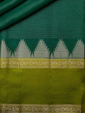 Bottle Green Chiniya Silk Saree With All Over Gold Zari And Contrast Border