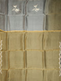 White And Yellow Organza Saree With Multi Shade Thread Work Detailing