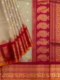 Weaves Gadwal Pattu With Contrast Border With Temple Border With Butta Checks