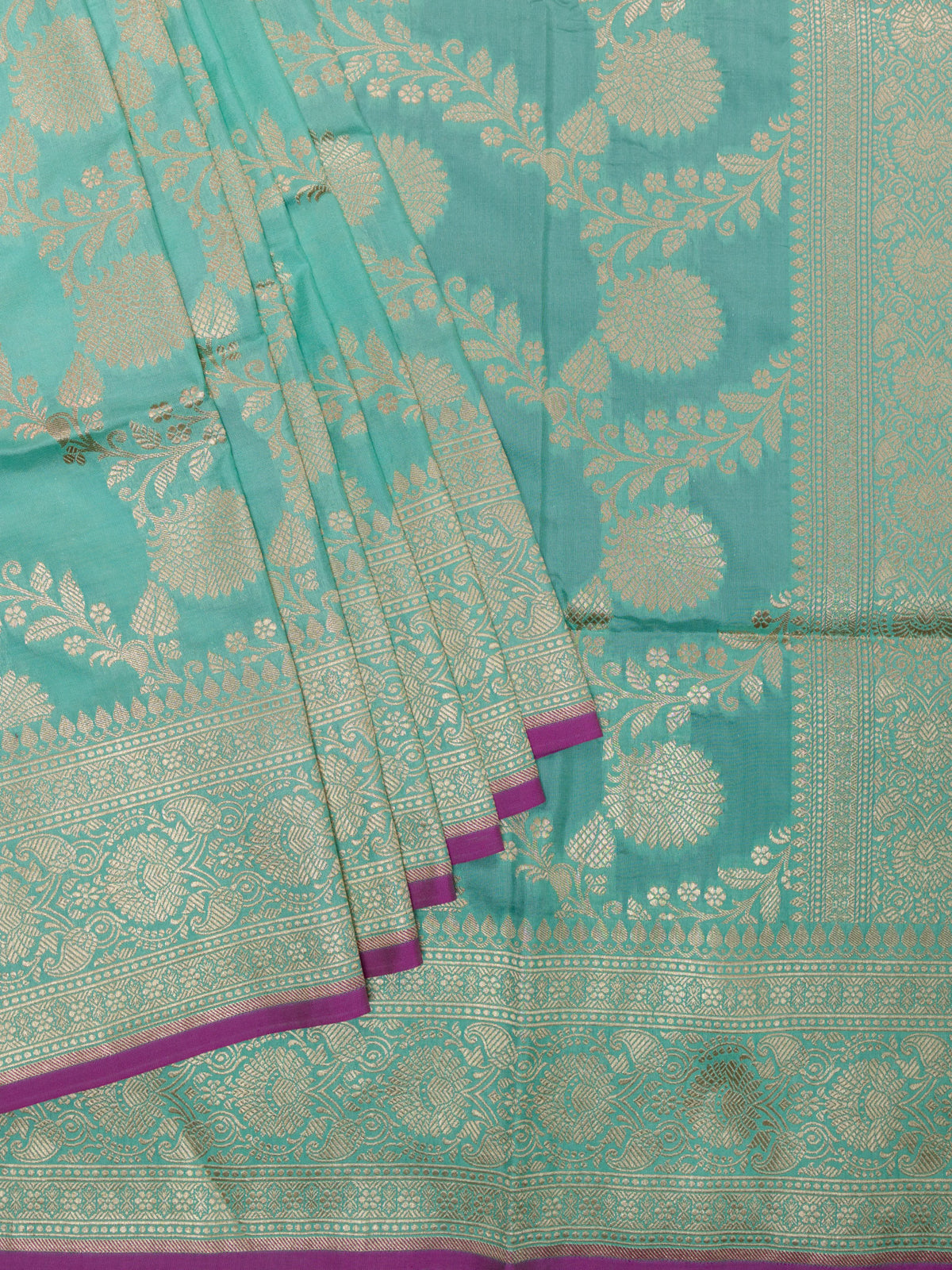 Banarasi Jaal Saree Sea Blue Gold Zari Unstitched