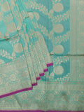 Banarasi Jaal Saree Sea Blue Gold Zari Unstitched