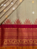 Weaves Gadwal Pattu With Contrast Border With Temple Border With Butta Checks