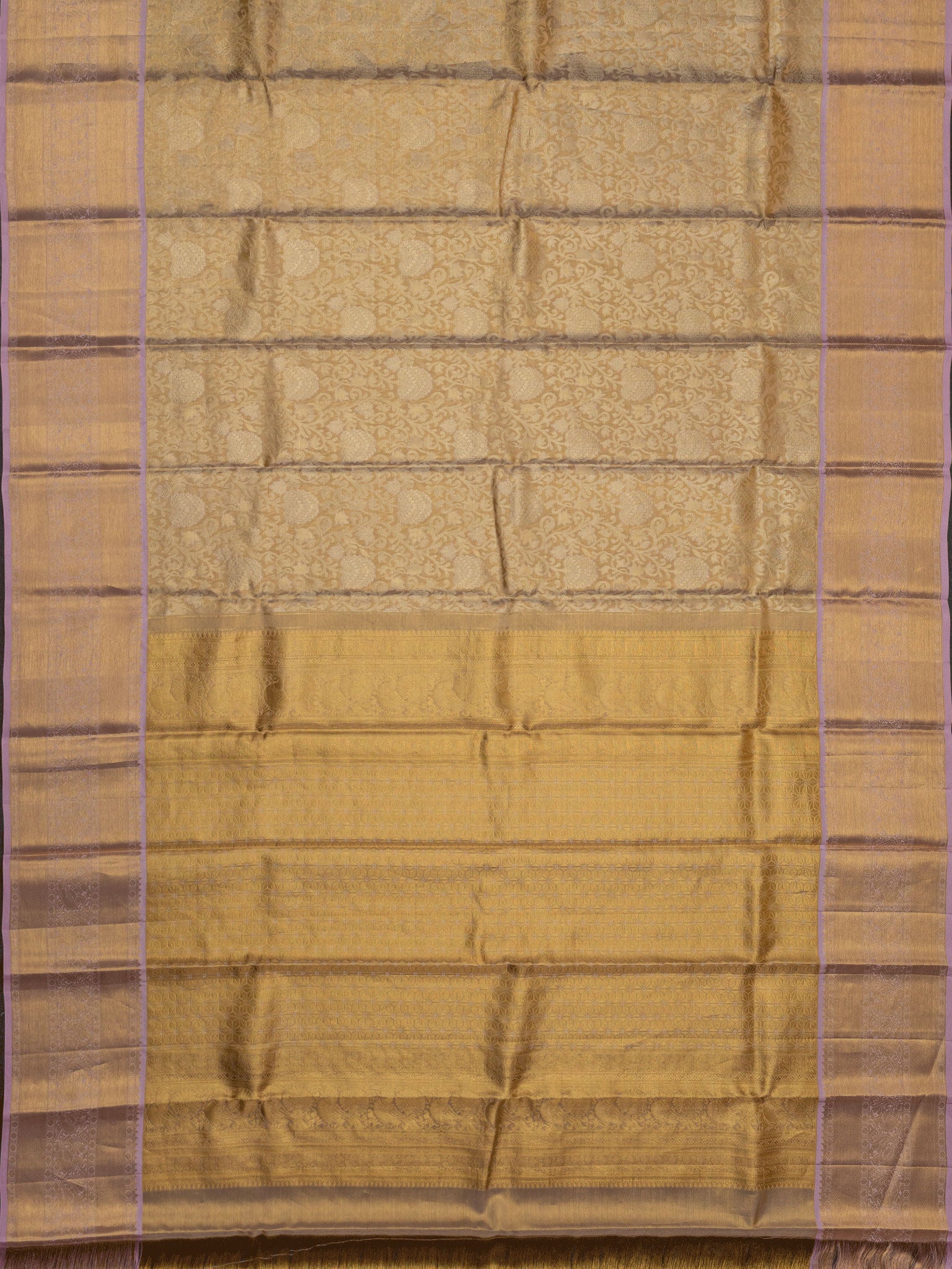 Kanjeevaram Tissue Kanchi Pattu All Over Weave Cream Base + Lilac