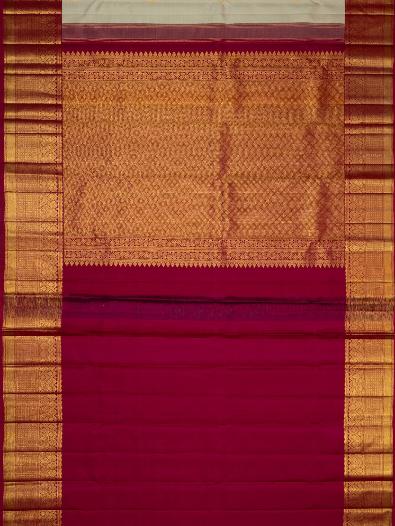 Kanjeevaram Kanchi Pattu All Over Butta Gold Zari With Contrast Border (Talambralu) White + Pink