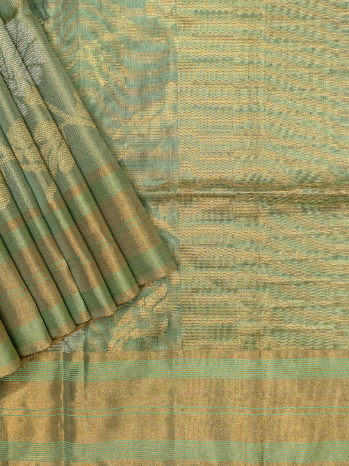 Soft Silk Tripura Tissue Saree Sea Green Self Border