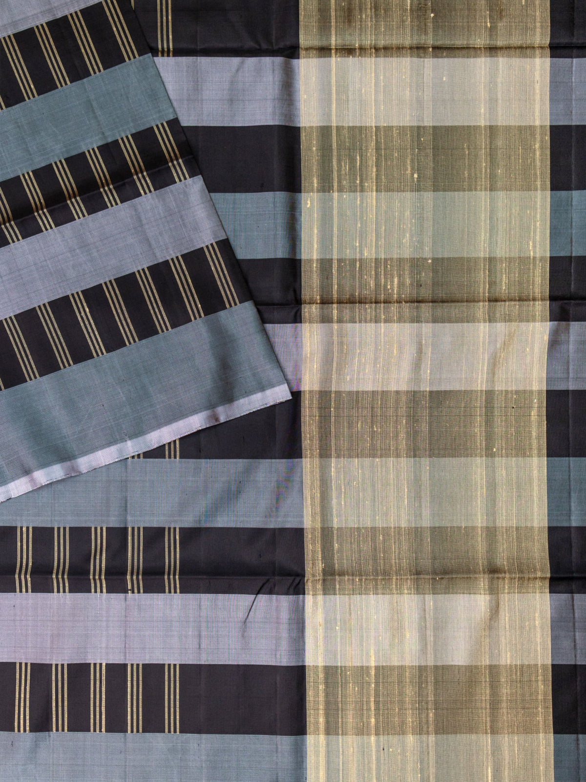 Black & Ash Tripura Pattu Soft Silk Saree with Checks