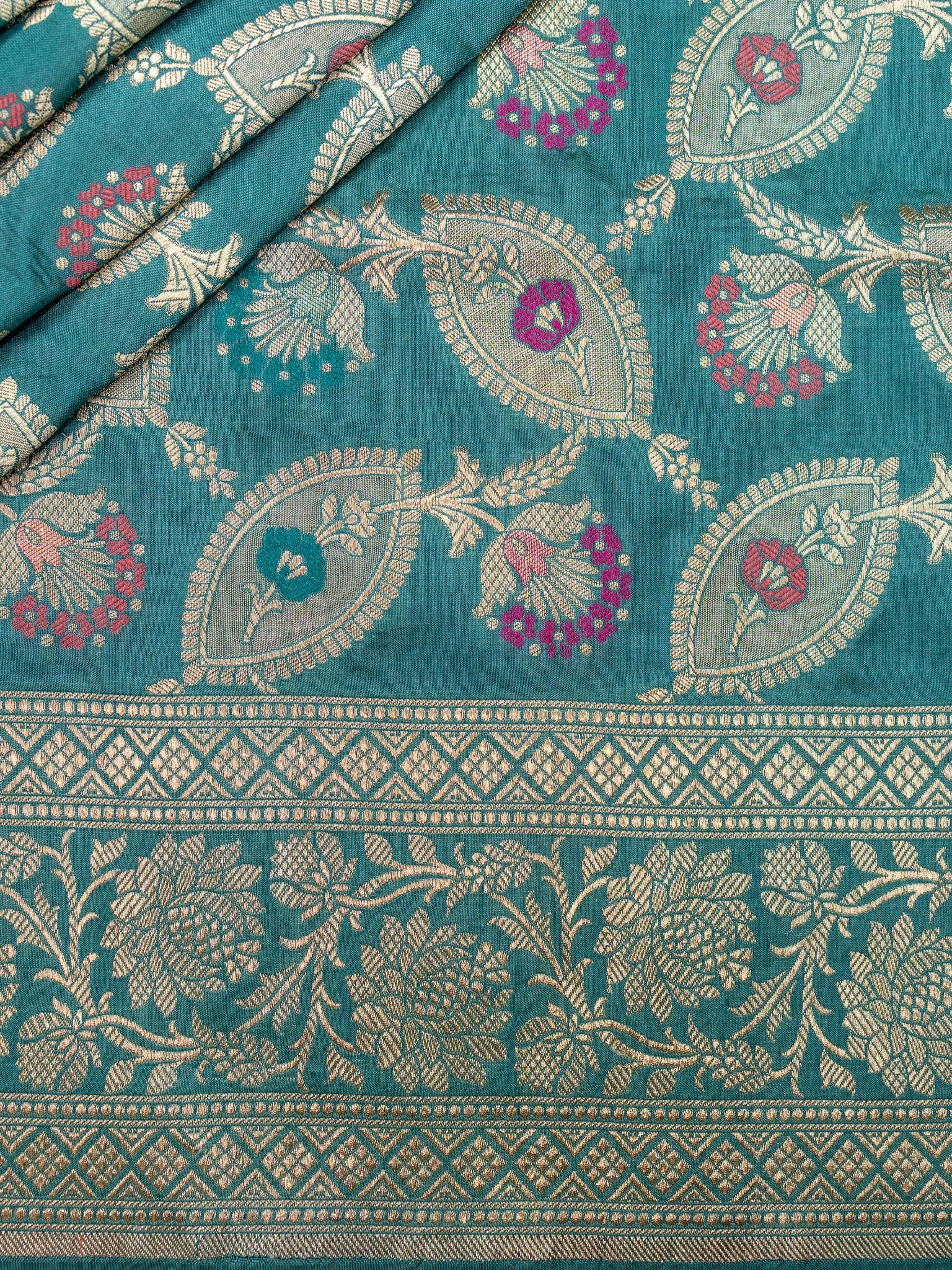Weaves Banarasi Banarasi Jaal Sea Green