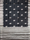 Black Chiniya Silk Saree – Silver Zari Butta With Contrast Border
