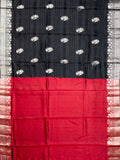 Black Chiniya Silk Saree – Silver Zari Butta With Contrast Border