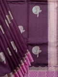 Purple And Pink Chiniya Silk Saree With All Over Weave And Contrast Zari