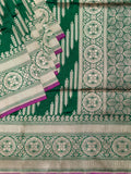 Bottle Green Banarasi Jaal Saree with Gold Zari Border