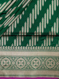Bottle Green Banarasi Jaal Saree with Gold Zari Border
