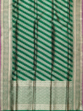 Bottle Green Banarasi Jaal Saree with Gold Zari Border
