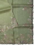 Fancy Organza Cut Work + Zari Work With Butta Green