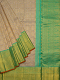 Kanjeevaram Kanchi Pattu All Over Butta Gold Zari With Contrast Border & Edgeing (Talambralu) Cream + Green + Orange