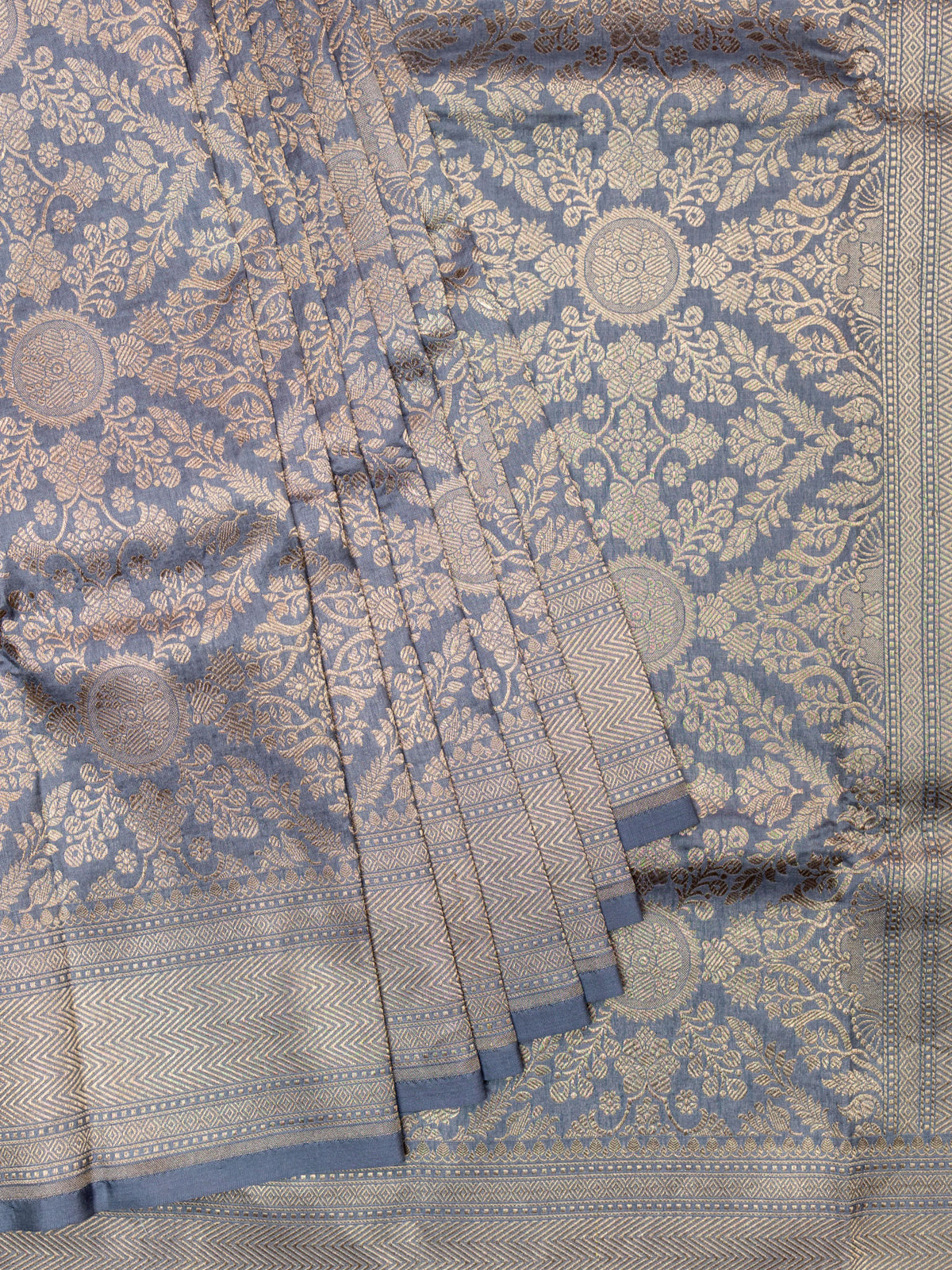 Ash Banarasi Rangkat Saree with Gold Zari Border