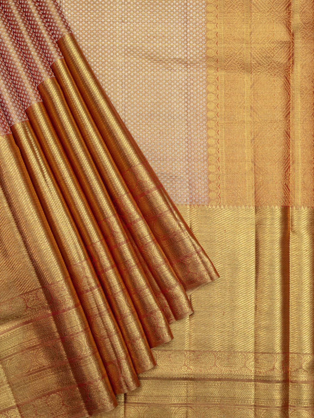 Kanjeevaram Kanchi Pattu Matte Finish Kanchi Contrast Border Cream Matte Burgundy Base