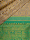 Kanjeevaram Kanchi Pattu All Over Butta Gold Zari With Contrast Border & Edgeing (Talambralu) Cream + Green + Orange