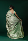 Champagne Pink Pista Green Kanchi Pattu Saree with Gold Zari