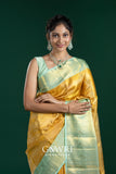 Yellow Sea Green Kanchi Pattu Saree with Elegant Gold Zari Work