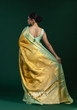 Yellow Sea Green Kanchi Pattu Saree with Elegant Gold Zari Work