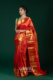 Red Kanchi Pattu Saree with Gold Zari and Traditional Silk Weave