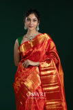 Red Kanchi Pattu Saree with Gold Zari and Traditional Silk Weave
