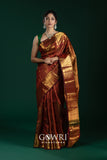 Maroon Kanchi Pattu Saree with Rich Gold Zari and Elegant Weave