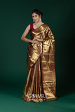 Brown Kanchi Pattu Saree with Gold Zari | Traditional Wedding Wear