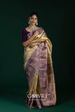 Cream Purple Kanchi Pattu Saree with Gold Zari | Festive Elegance