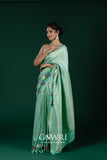 Sea Green Hand-Painted Georgette Saree with Elegant All Over Design