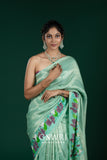 Sea Green Hand-Painted Georgette Saree with Elegant All Over Design
