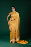 Yellow Hand-Painted Georgette Saree with All Over Design