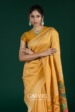 Yellow Hand-Painted Georgette Saree with All Over Design